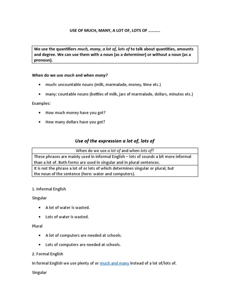 Much, Many, A Lot of: Usage Guide | PDF