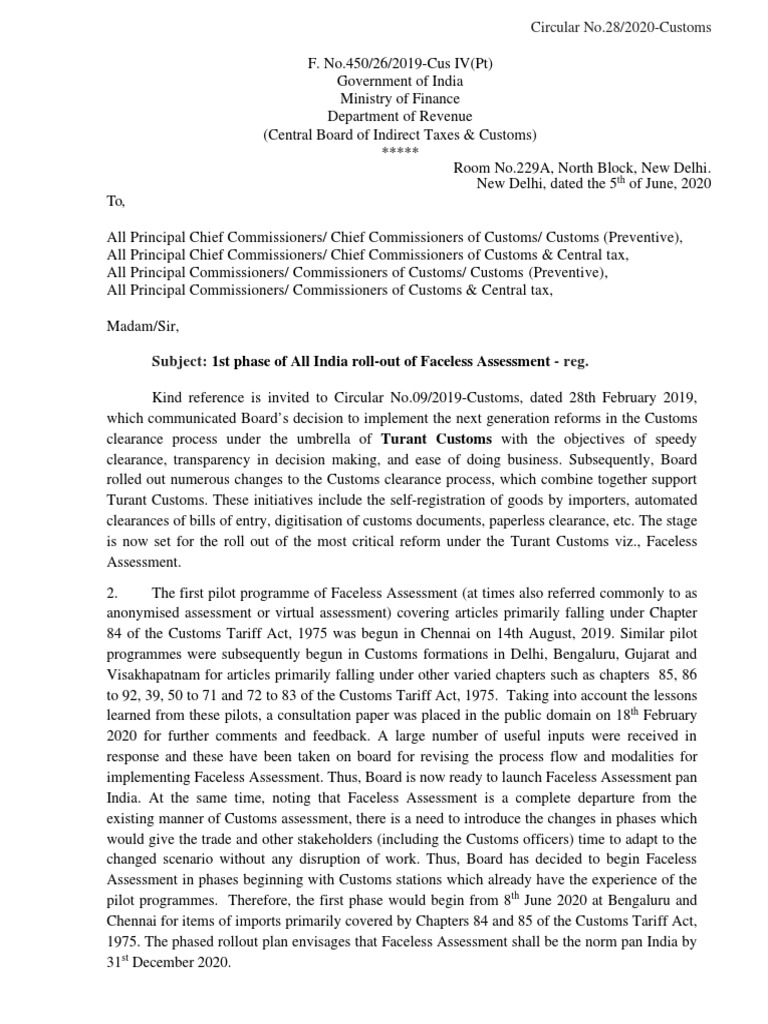 Phase 1 of Faceless Assessment Rollout | PDF | Customs | Government