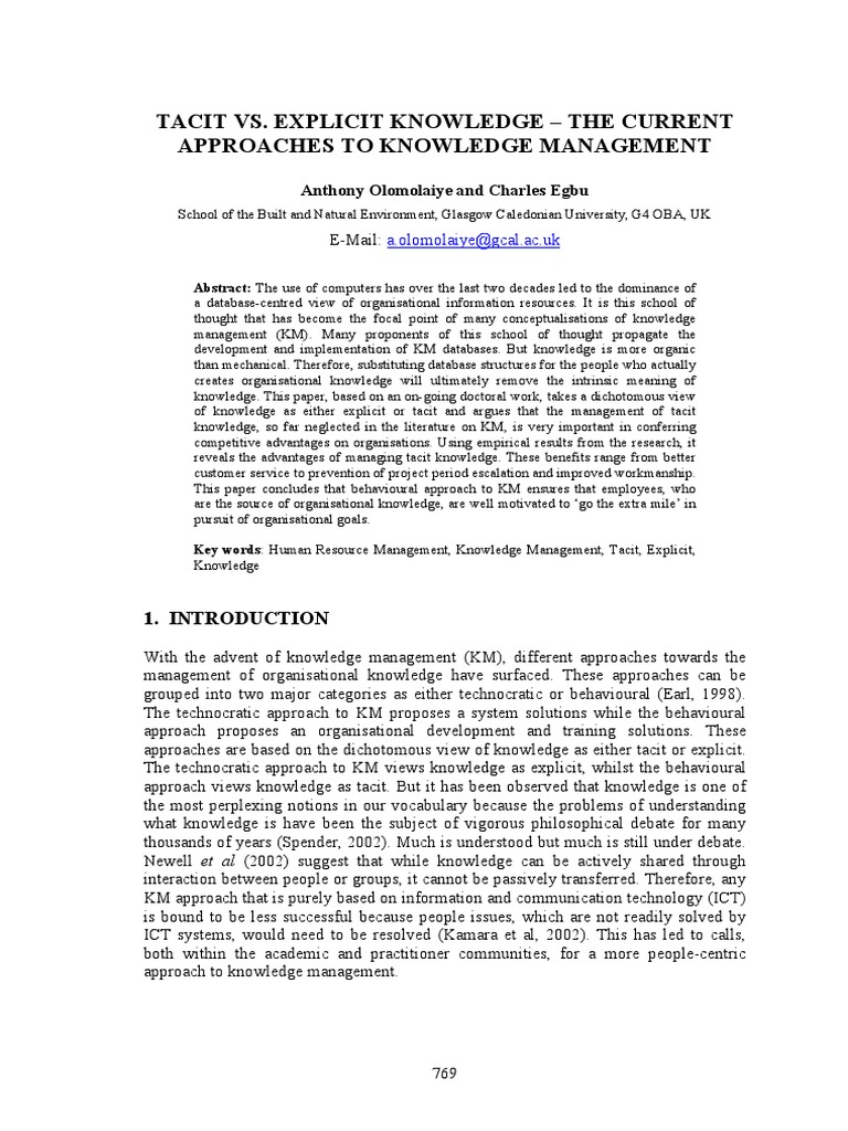 Tacit vs. Explicit Knowledge - The Current Approaches To Knowledge ...