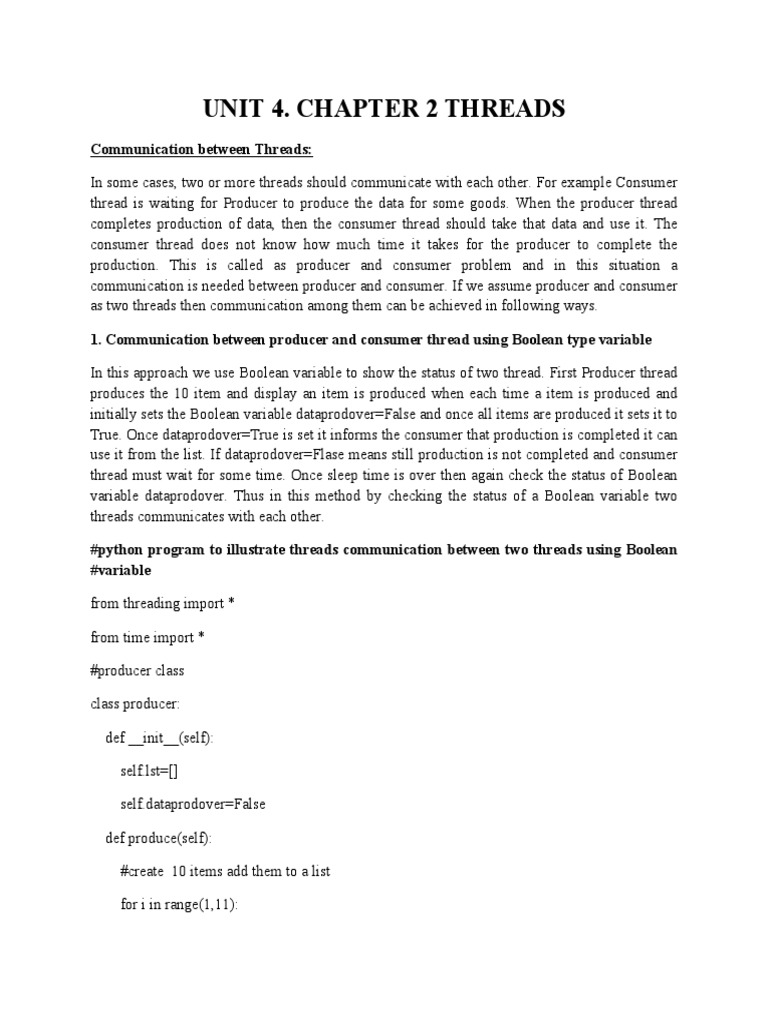 Unit 4. Chapter 2 Threads | PDF | Boolean Data Type | Queue (Abstract ...