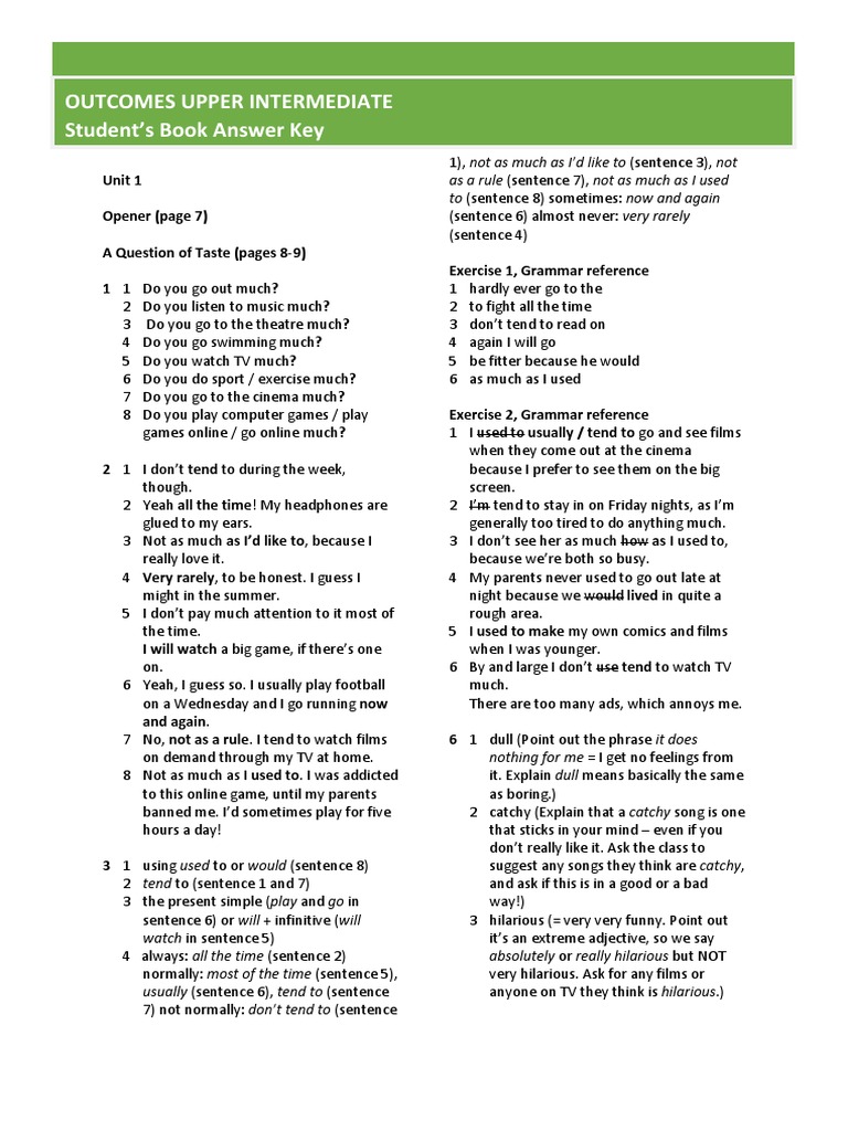 Outcomes Upper Intermediate Second Edition Teacher Book Pdf Outcomes Upper Intermediate Student's Book Answer Key | PDF | Verb