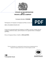 Certificate of Incorporation OFA Private Limited Company