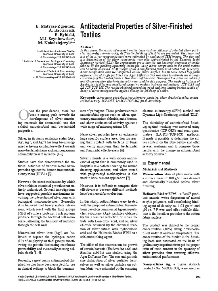 Antibacterial Properties of Silver-Finished Textiles | PDF | Silver ...
