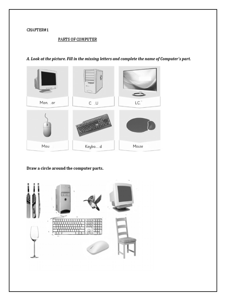 Computer Parts Worksheet for Kids | PDF