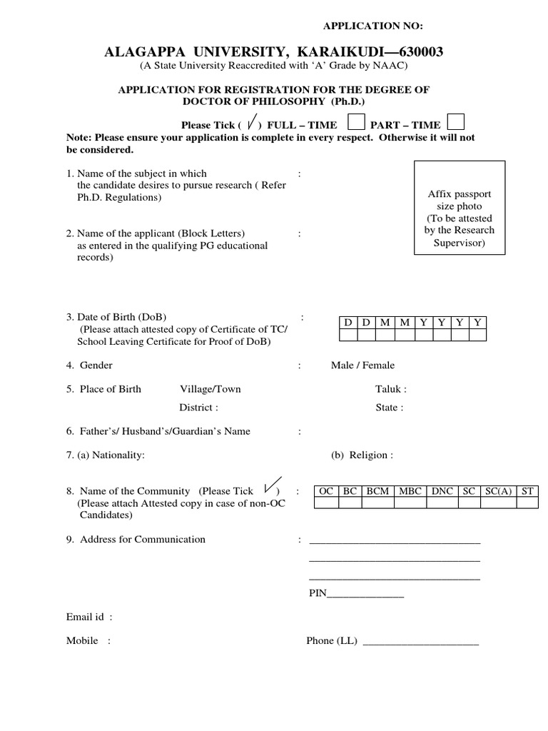 Ph.D. Registration Application Form | PDF | Doctorate | Doctor Of ...
