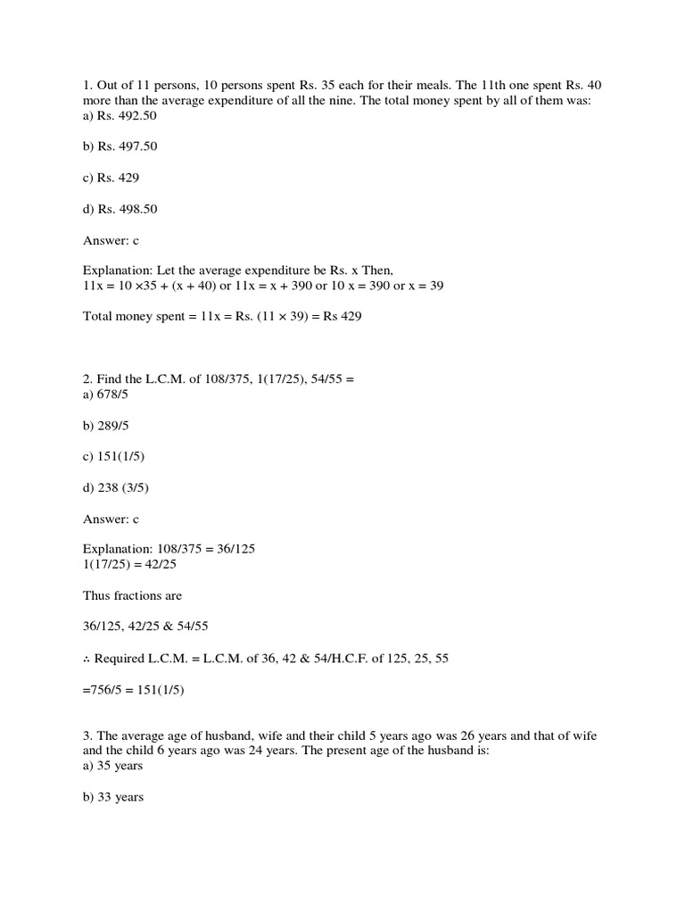 LCM and Age Problems Explained | PDF | Algebra | Linear Algebra