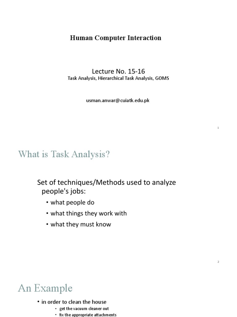 15-16-Task Analysis, Hierarchical Task Analysis, GOMS | PDF | Hierarchy ...