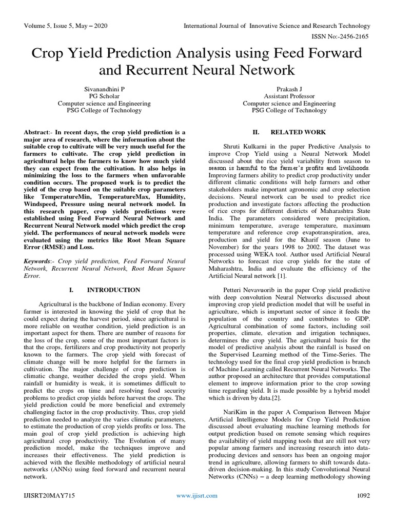 Crop Yield Prediction with Neural Networks | PDF | Computers ...