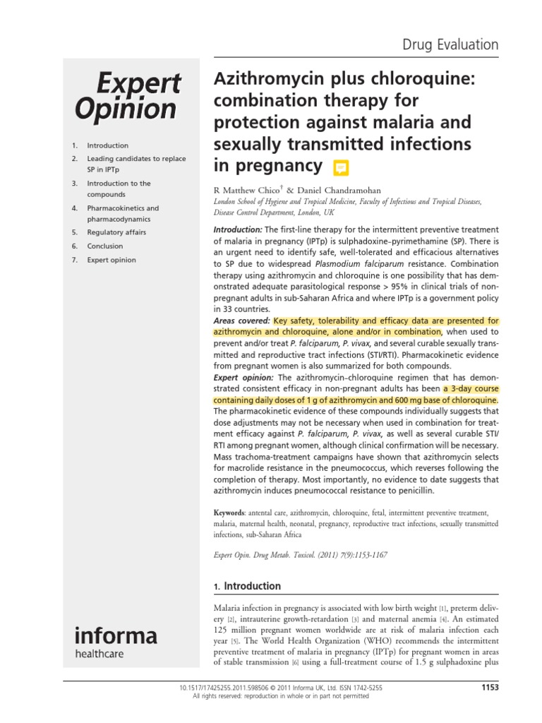 Azithromycin Plus Chloroquine Combination Therapy For Protection