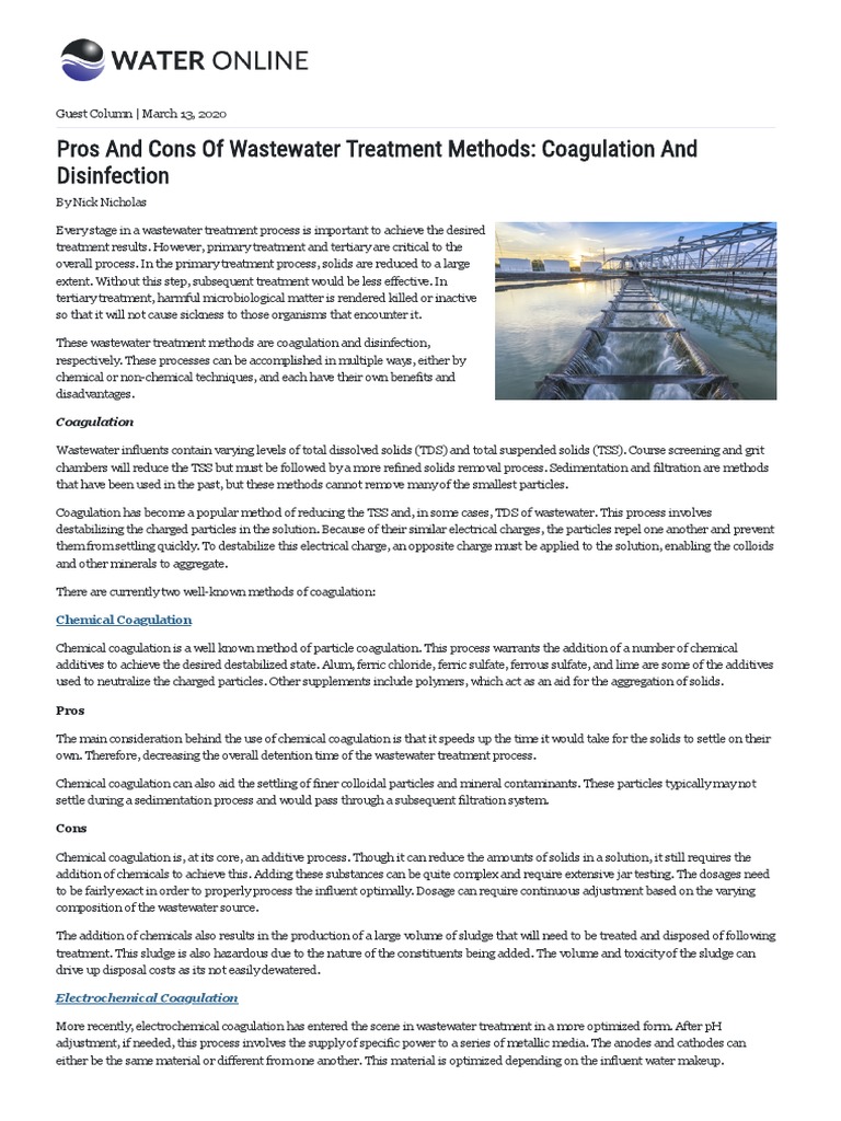 Pros and Cons of Wastewater Treatment Methods Coagulation and