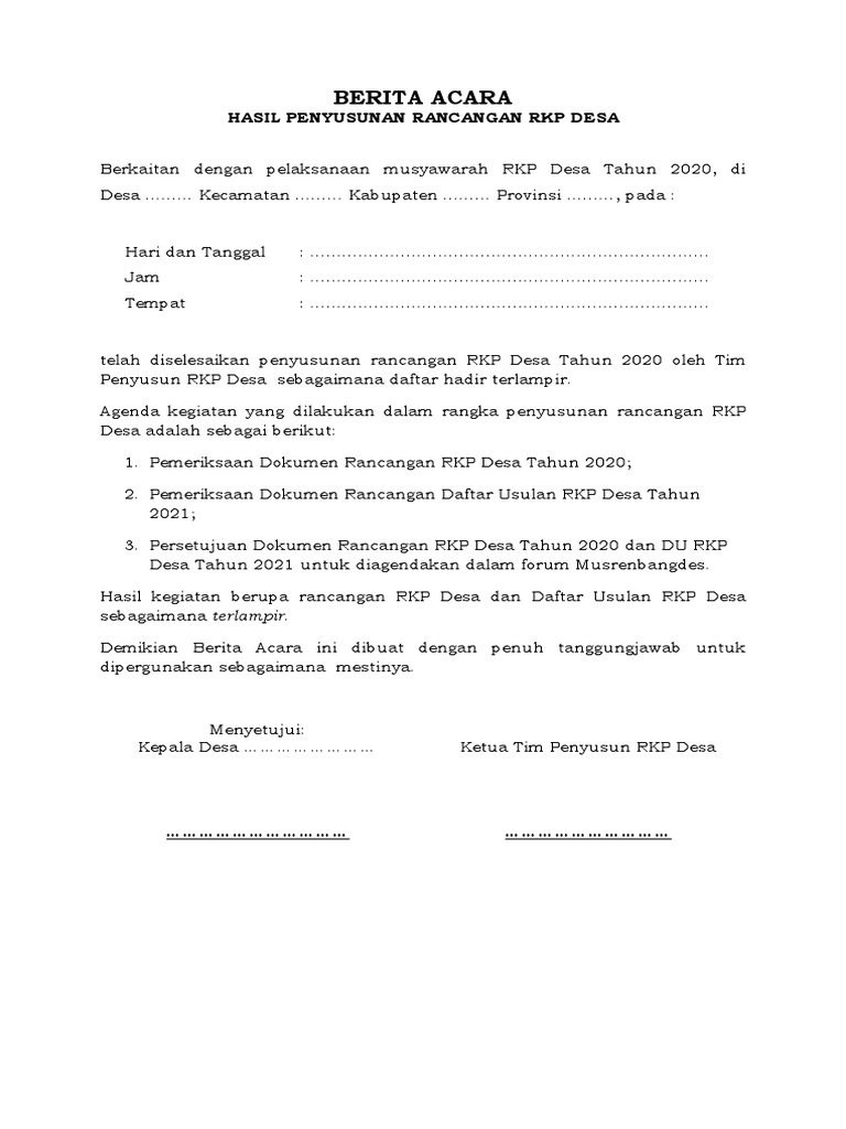Notulen Musdes RKP Desa 2020 | PDF | Seni