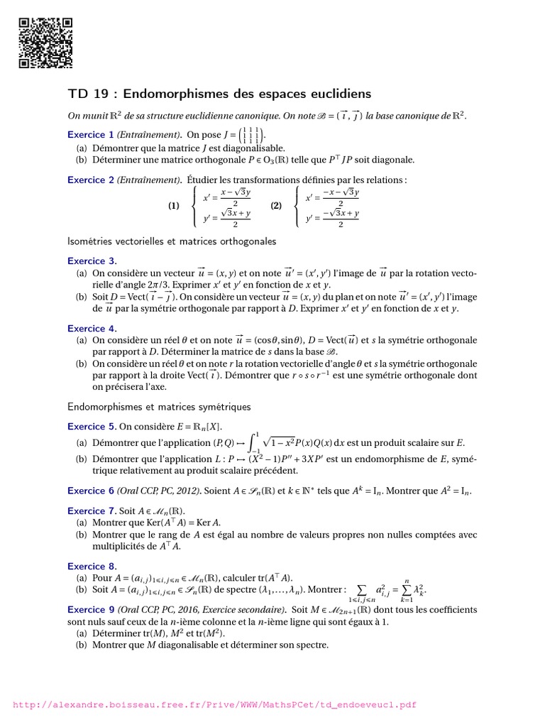 La Meute Du Phénix Tome 1 Pdf TD Endoeveucl PDF | PDF | Espace euclidien | Matrice (Mathématiques)