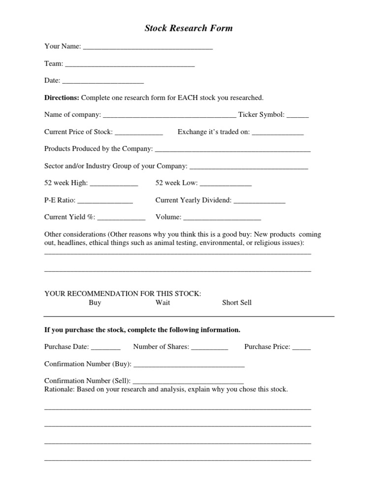Microsoft Word - Stock Research Form | PDF | Business