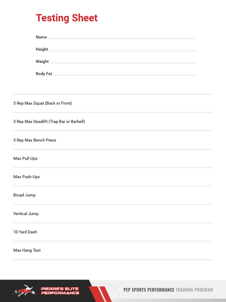 Testing Sheet: Name Height Weight Body Fat | PDF