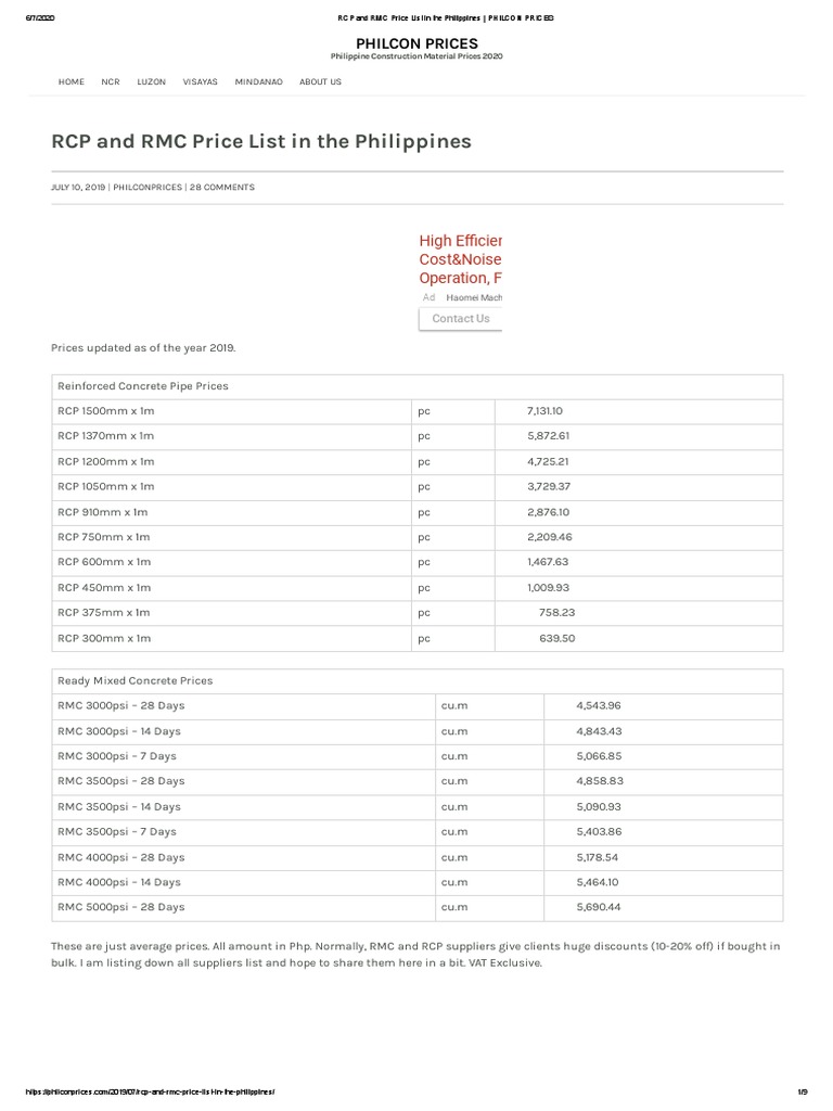 RCP and RMC Price List Philippines | PDF | Email Spam | Economic Sectors