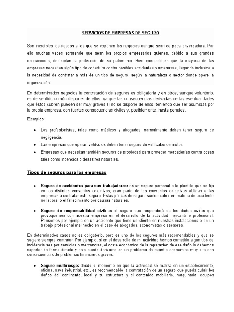 Seguros Esenciales para Empresas | PDF | Reaseguro | Póliza de seguros