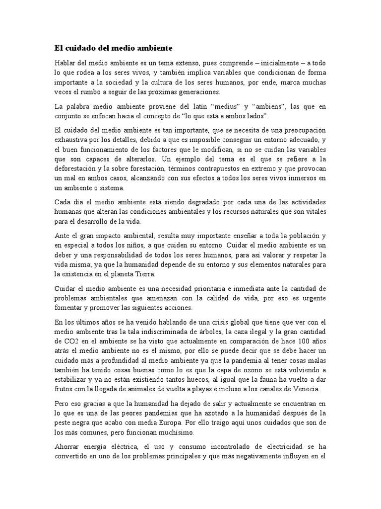 Acciones para Cuidar el Medio Ambiente | PDF | Entorno natural ...