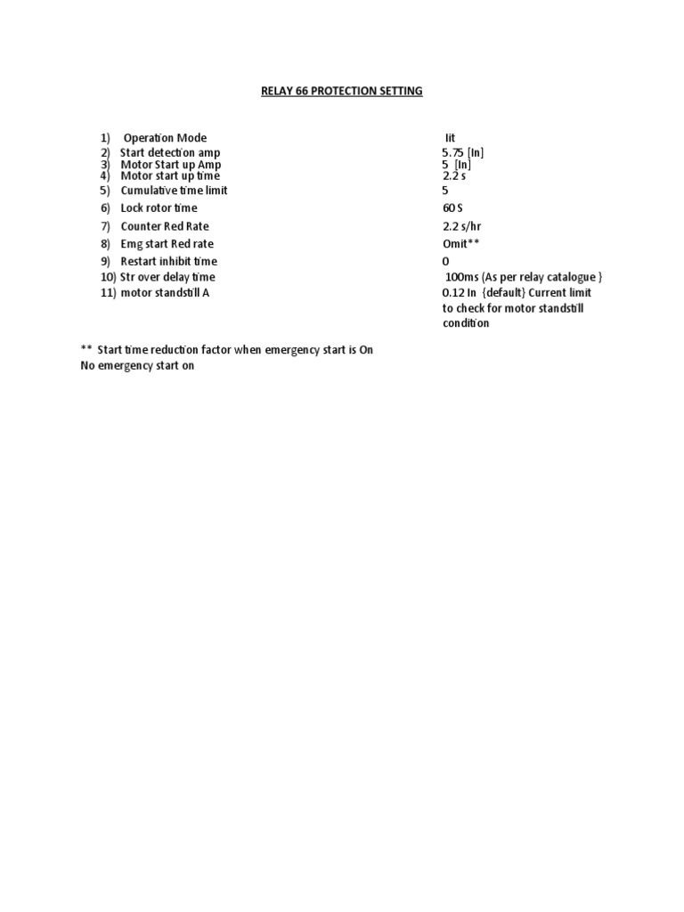 Relay 66 and 49 Protection Settings | PDF | Relay | Electrical Engineering