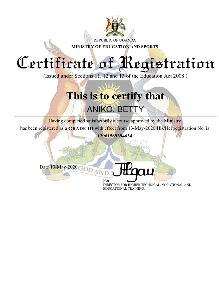 Certificate of Registration 1589394634 | PDF