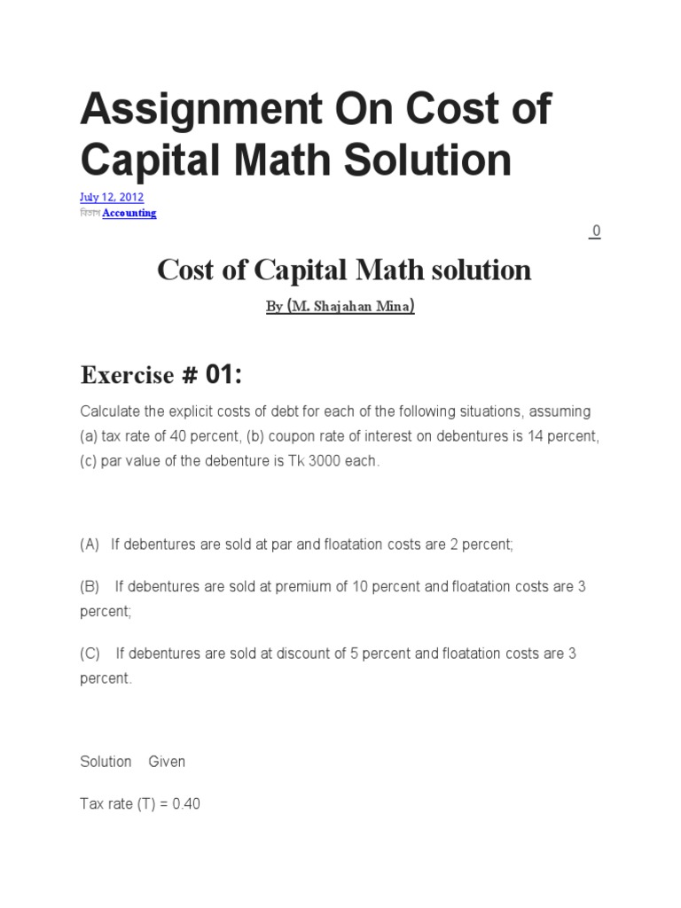 Cost of Capital Math Solution | PDF | Cost Of Capital | Financial Economics