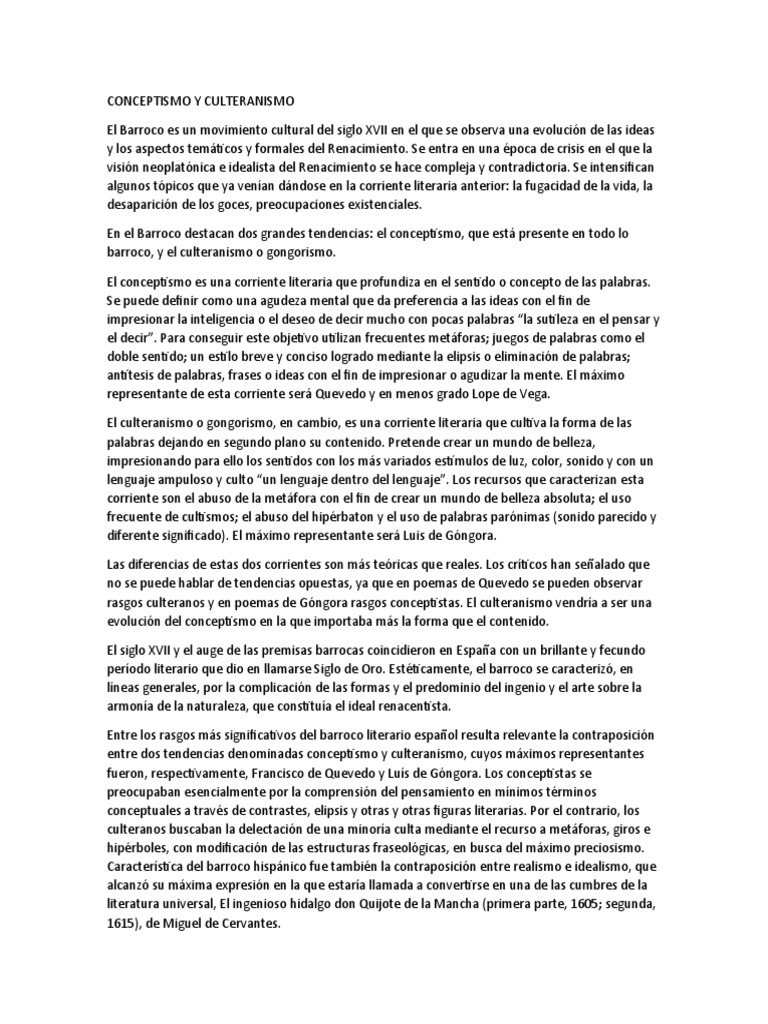 La Evolución Del Conceptismo Y El Culteranismo Durante El Barroco
