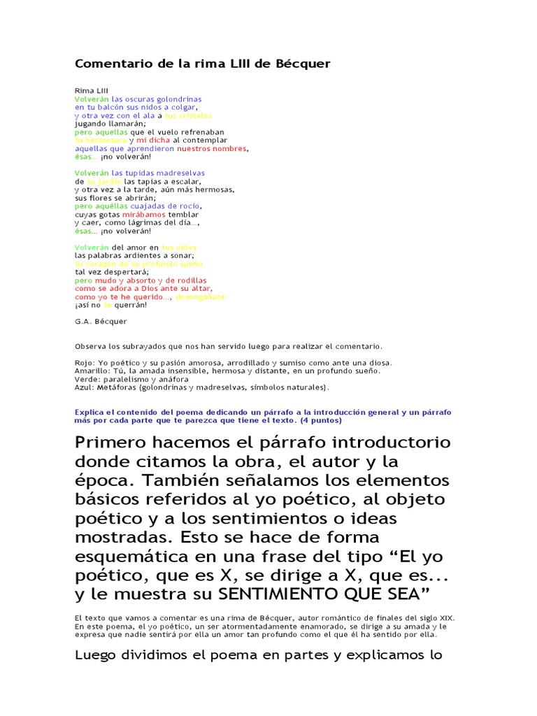 Comentario de la rima LIII de Bécquer | PDF | Metro (poesía) | Poesía