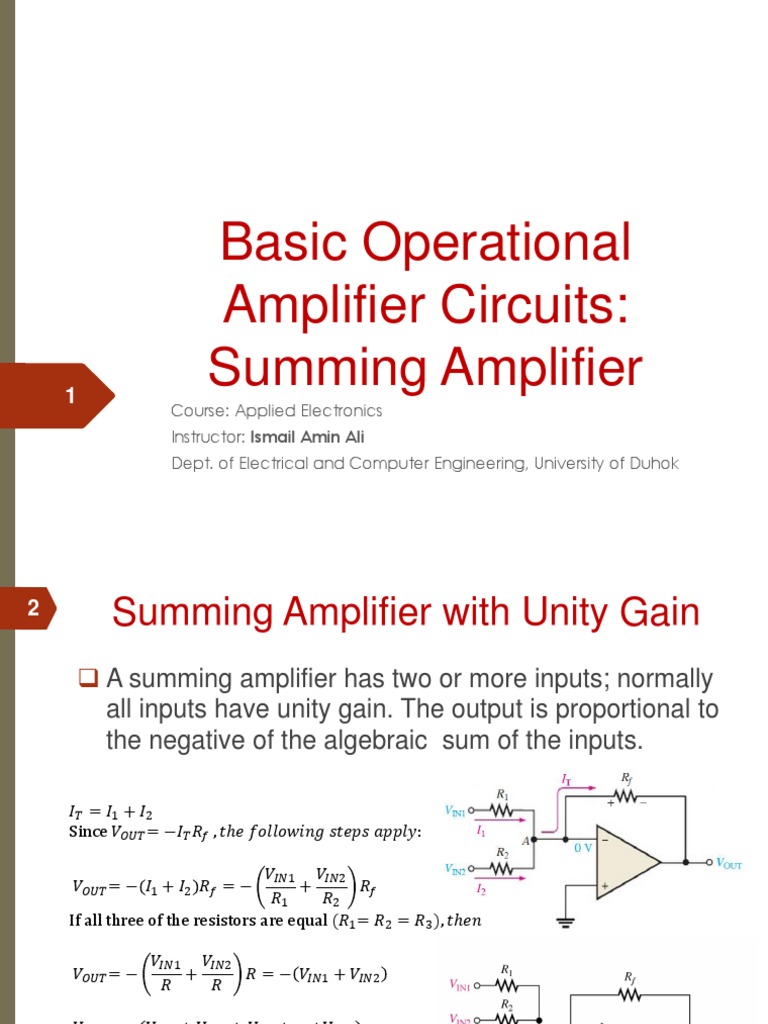 Basic Operational Amplifier Circuits: Summing Amplifier | PDF