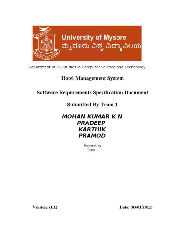 Hotel Management System Correct Final SRS PDF Point Of Sale