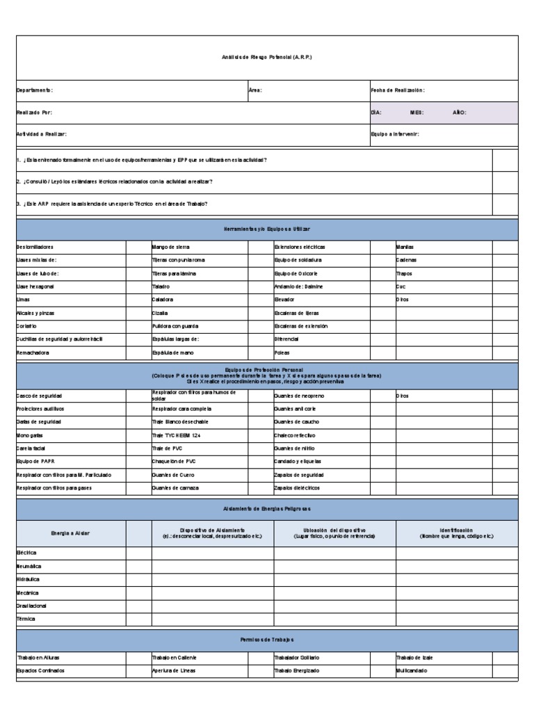 Formato ARP para Seguridad Laboral | PDF | Ingeniería mecánica | Naturaleza