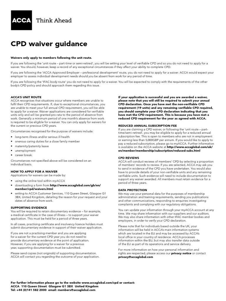 ACCA CPD Waiver Guidance Document | PDF | Professional Development ...