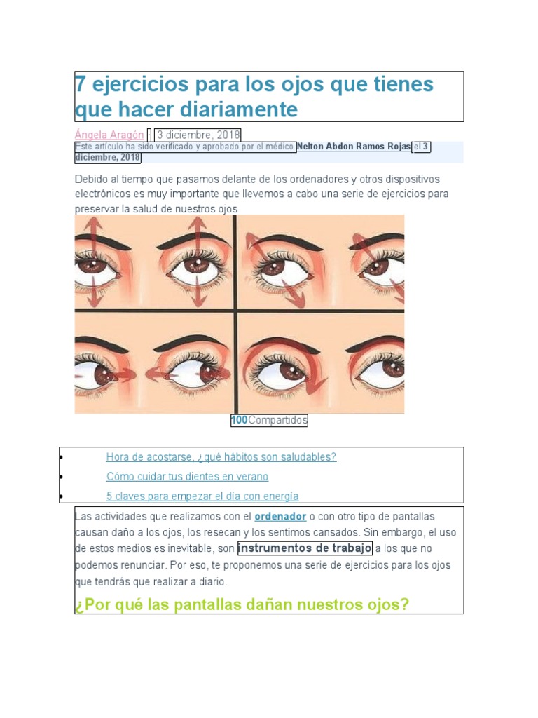 7 Ejercicios para Los Ojos Que Tienes Que Hacer Diariamente | PDF ...