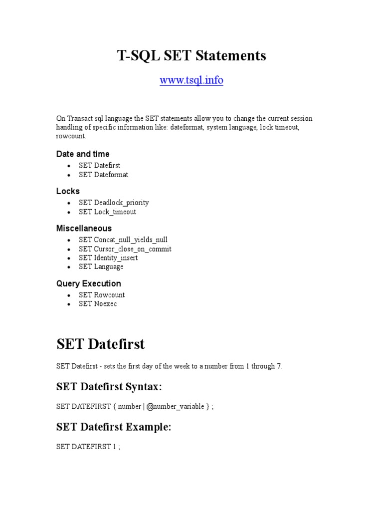 Set Statements PDF | PDF | Data Management Software | Computer Data