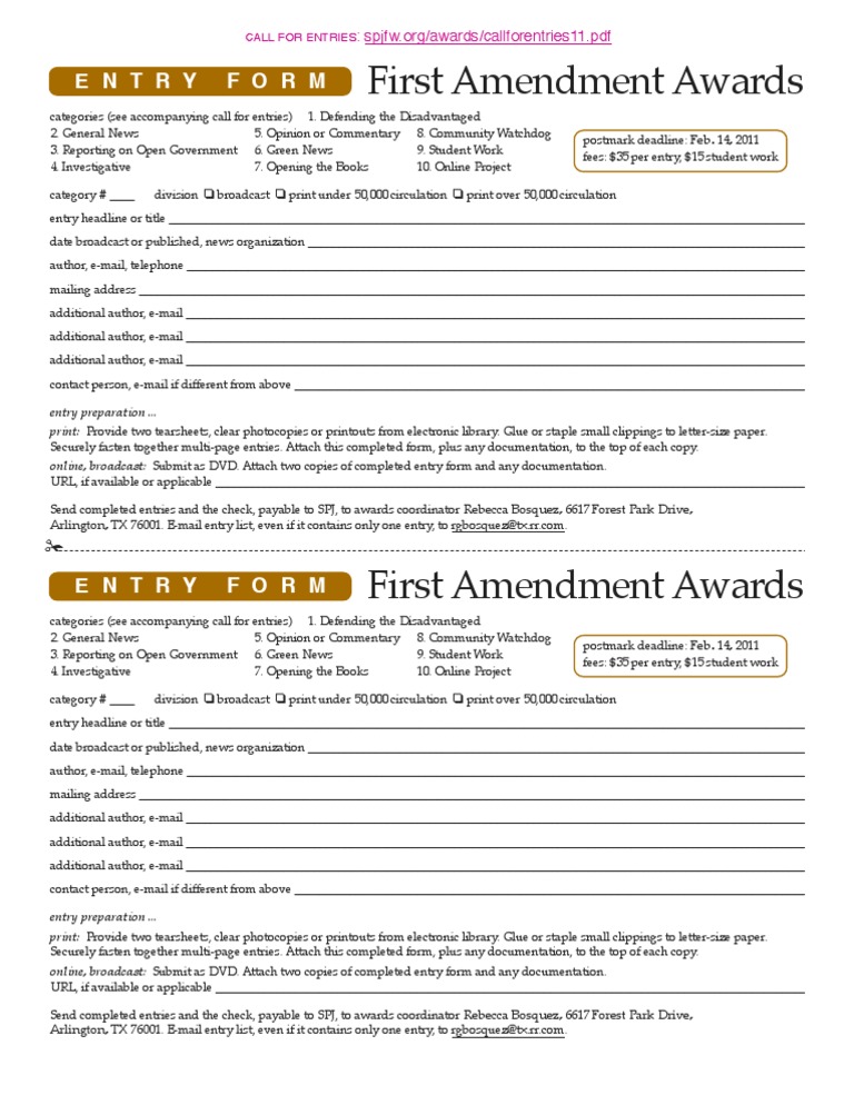 First Amendment Awards Entry Form | PDF | Journalism | Public Opinion