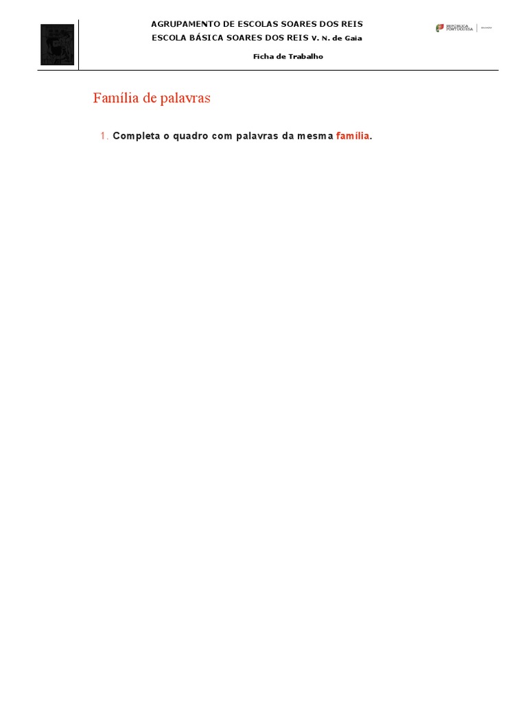 Atividades sobre Família de Palavras | PDF | Artes Linguísticas e ...