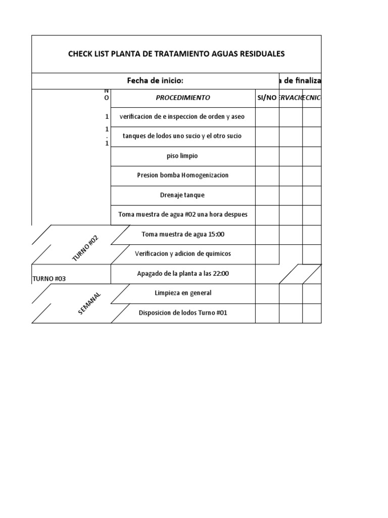 Check List Ptar PDF Ingenier a Ambiental Procesos Industriales