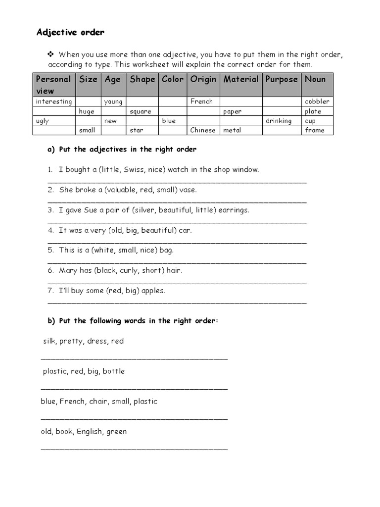 Personal View Size Age Shape Color Origin Material Purpose Noun | PDF