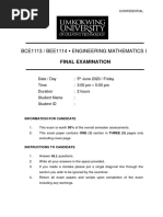 Bce1113 / Bee1114 Engineering Mathematics I: Final Examination