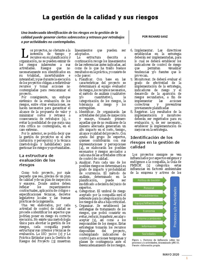 Gestión de Riesgos en Calidad de Proyectos | PDF | Gestión de la ...
