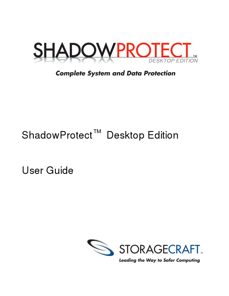 Shadow Protect Desktop Edition 3 User Guide PDF Backup License