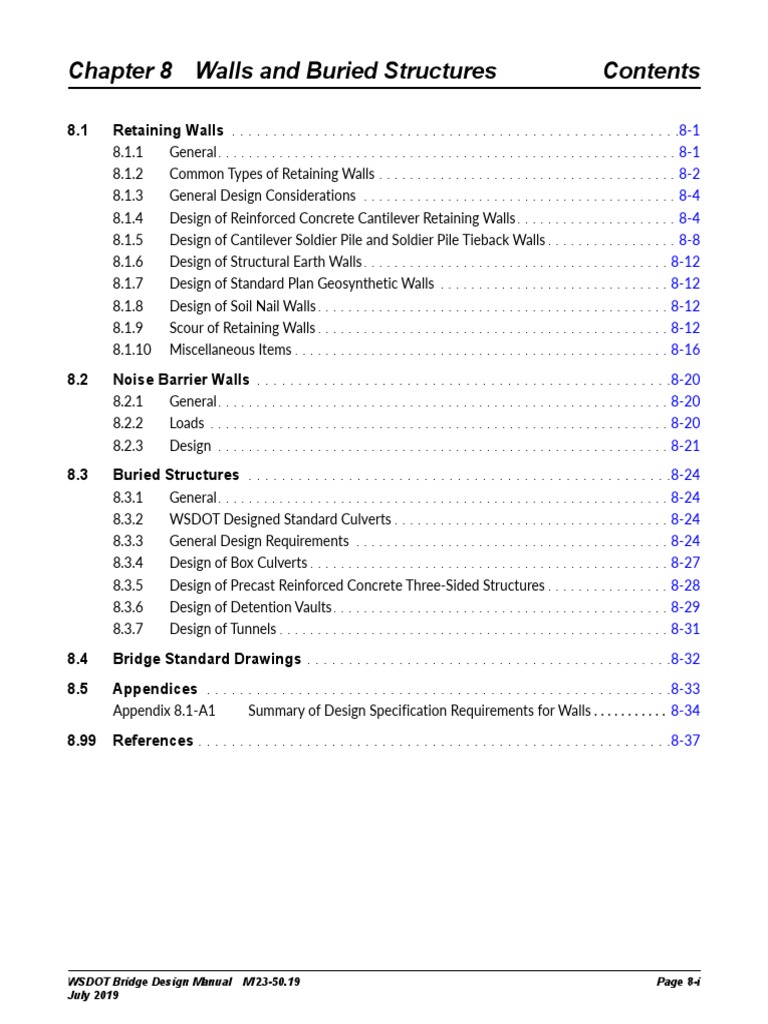 Chapter 8 Walls and Buried Structures WSDOT Bridge Design Manual M 2350.19 Page 8I July 2019