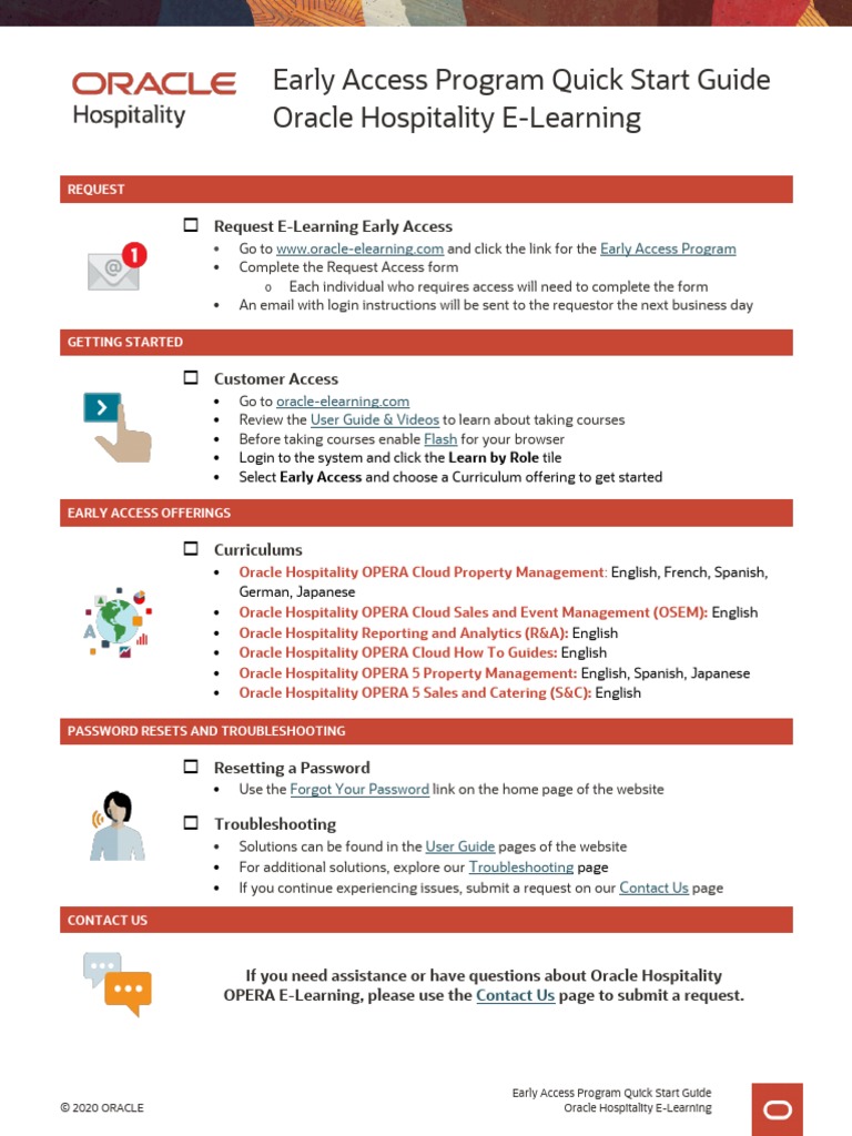 Early Access Program Quick Start Guide Oracle Hospitality E-Learning ...
