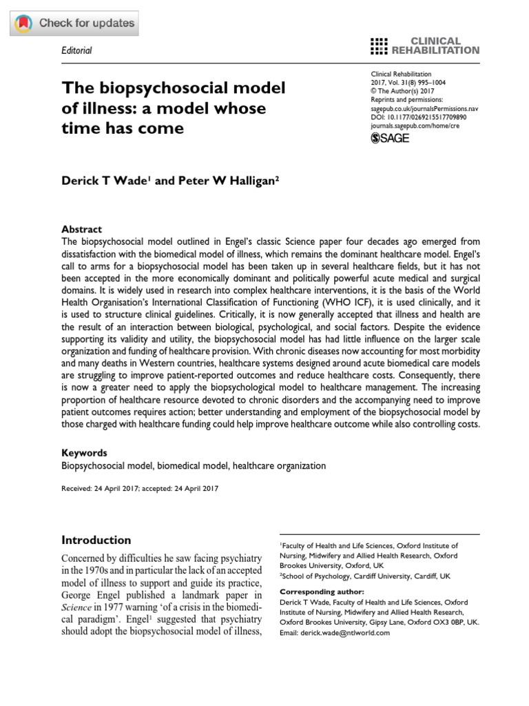 The Biopsychosocial Model ... 2017 | PDF | Chronic Condition | Health Care