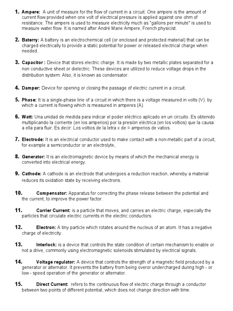 Definition of Electrical Term PDF Electric Current Electric Motor