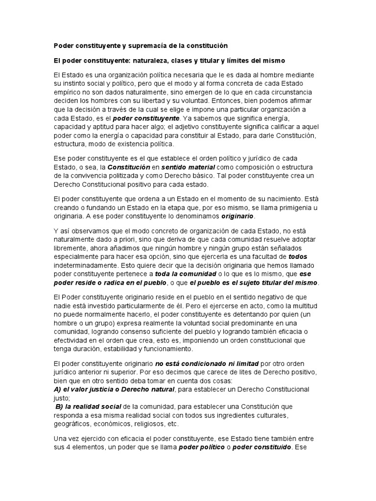 Poder Constituyente Y Supremacía Constitucional Pdf Constitución