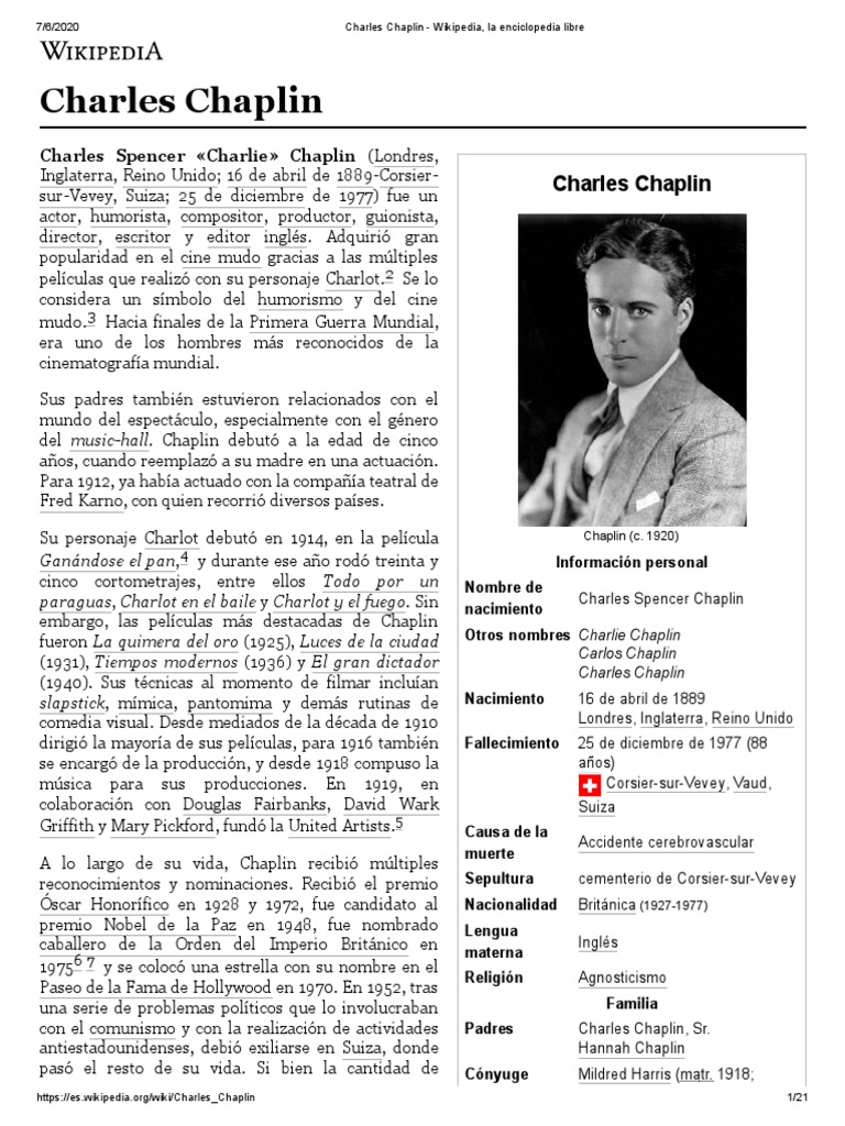 Investigación Nominación Hablar Charles Chaplin | PDF | Charlie Chaplin | Agitación