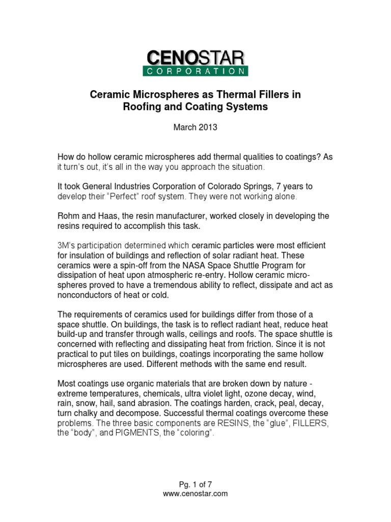 Thermal Ceramic Logic CenoStar PDF Microspheres PDF PDF Ceramics Heat Transfer