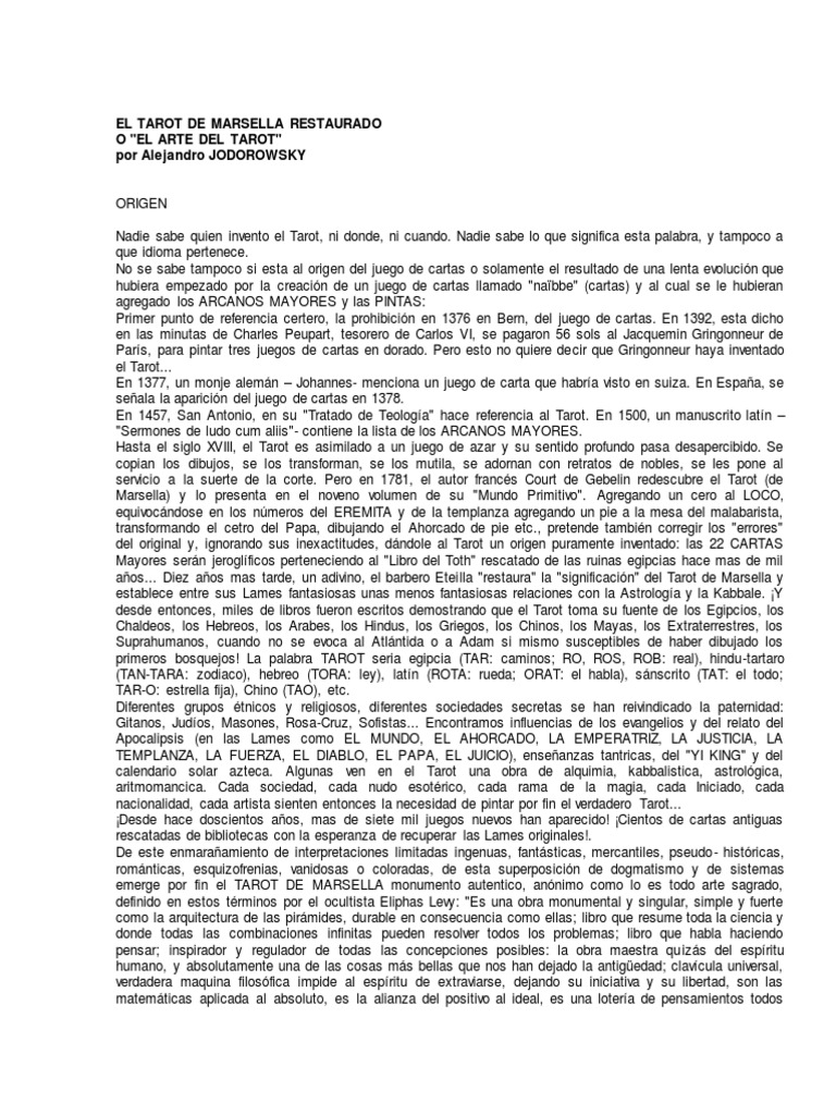 Alejandro Jodorowsky - El Tarot de Marsella Restaurado | PDF | Tarot ...