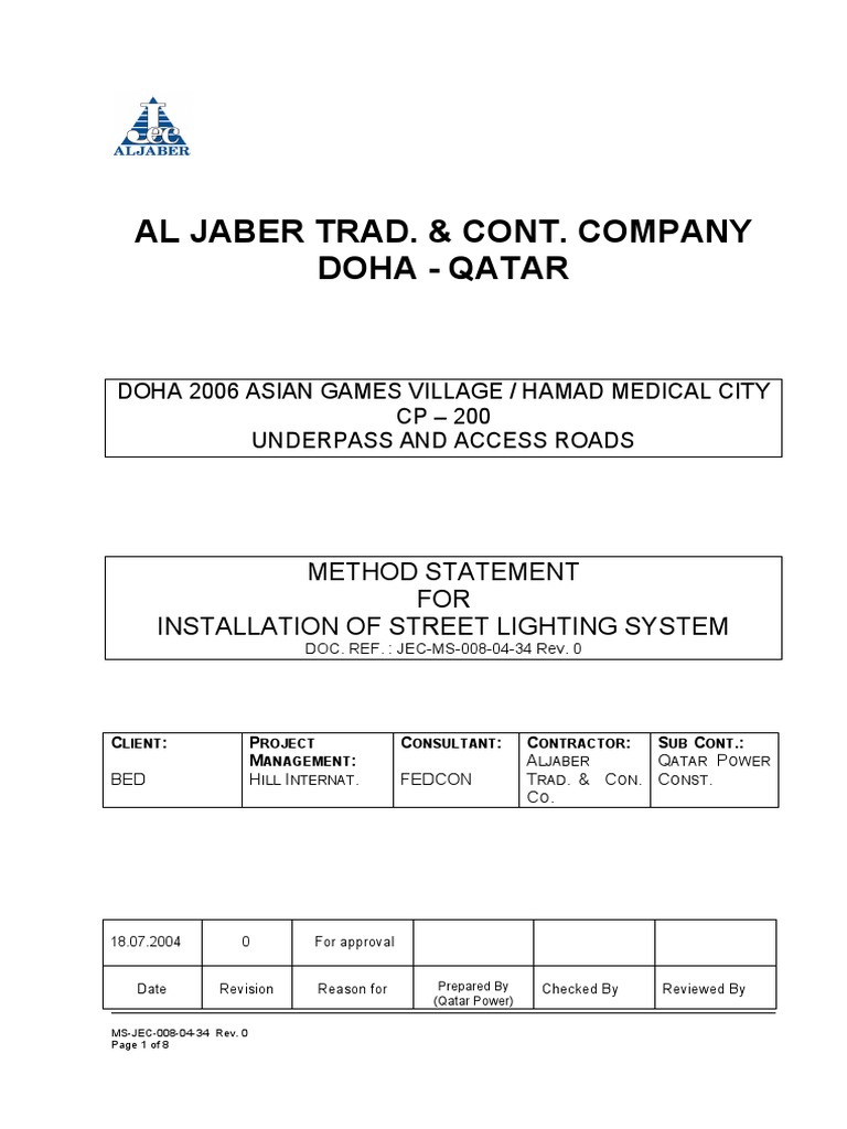Street Lighting Installation Method Statement | PDF