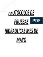 Protocolos de Pruebas Hidraulicas Mes de Mayo