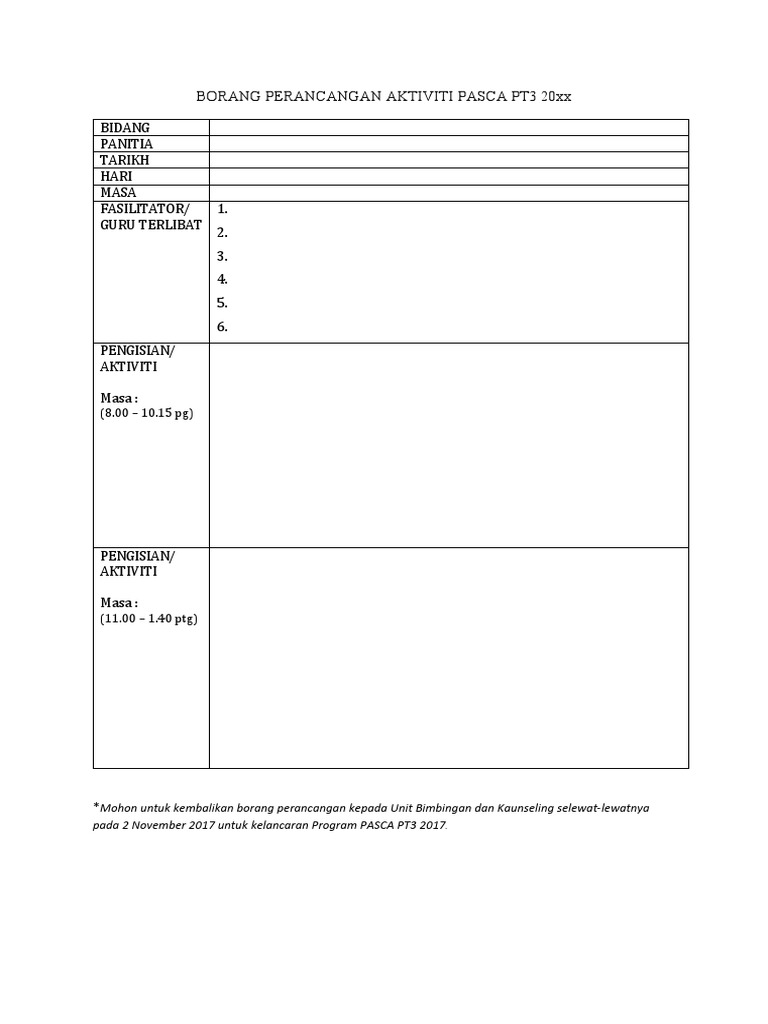 Contoh Borang Perancangan Pasca